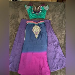 Saree and Blouse Set | Teal & Purple | XS/S